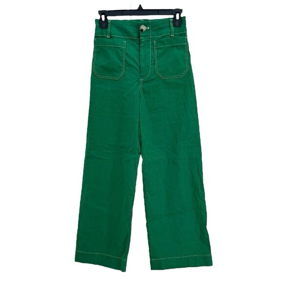 Anthropologie Colette Contrast Stitch Cropped Wide Leg Pants Maeve Size 23 Green - Picture 3 of 11